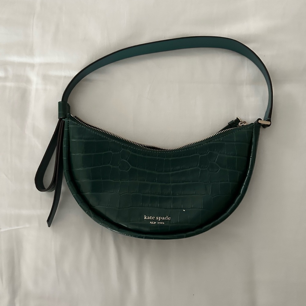 Kate Spade New York Smile Croc-embossed small shoulder bag Green